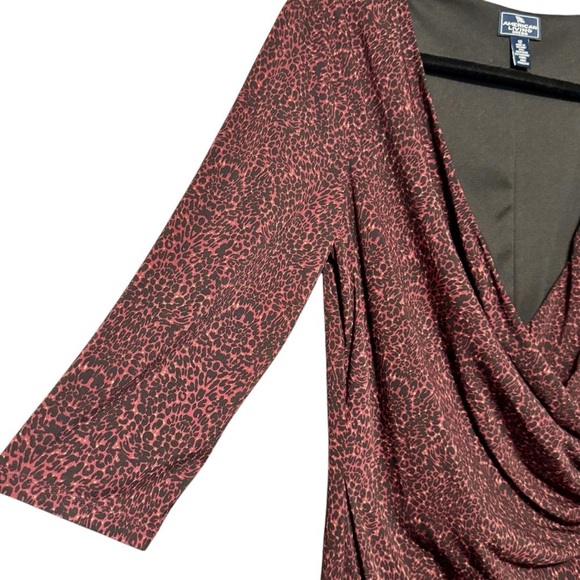 American Living Animal Print Faux Wrap Surplice Career Black and Maroon Dress - Picture 2 of 8